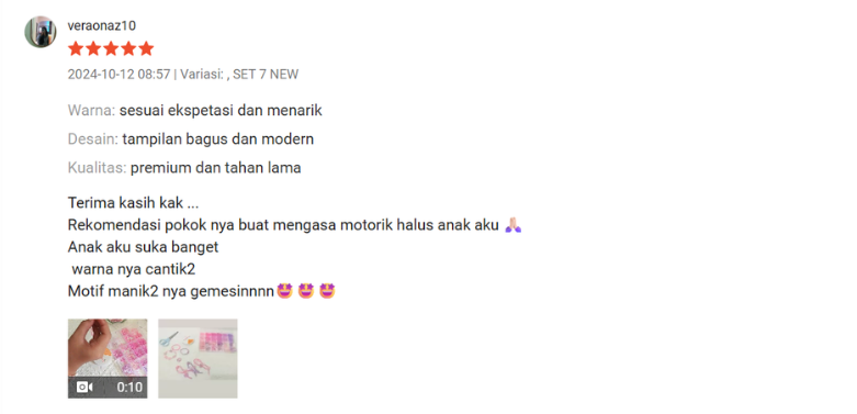 Screenshot ulasan Shopee dari Veraonaz10